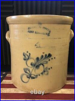 Antique Stoneware Ottman Bro's Fort Edward NY Crock 4 Gal Blue Cobalt Salt Glaze
