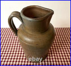 Antique Stoneware Pitcher, Orange Tan Brown Salt Glaze, 4 Quart, Circa 1885