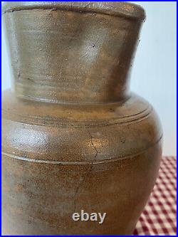 Antique Stoneware Pitcher, Orange Tan Brown Salt Glaze, 4 Quart, Circa 1885