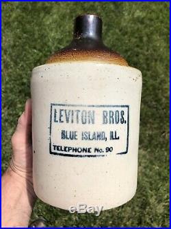 Antique Stoneware Pottery Advertising Jug Blue Island, IL. Pre-Prohibition