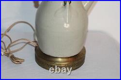 Antique Stoneware Pottery Crock Pitcher Converted Lamp Bale Handle Spout Mouth