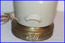 Antique Stoneware Pottery Crock Pitcher Converted Lamp Bale Handle Spout Mouth