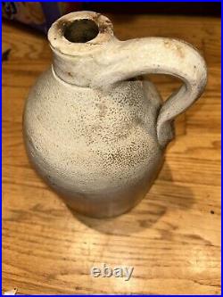 Antique Stoneware Pottery Jug Stoneware Jug 9.75 Tall Elongated Handle