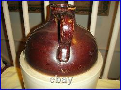 Antique Stoneware Pottery Whiskey Jug Engraved A Large 15.8 Pounds 2 Tone