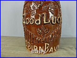 Antique Stoneware Presentation Pitcher Stump Bark Design w Good Luck S. Birnbaum