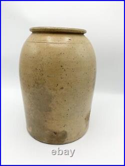 Antique Stoneware Primitive Salt Glaze Farmhouse Jug Crock Churn 11 tall