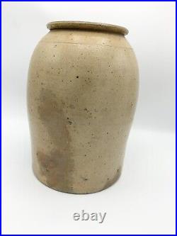 Antique Stoneware Primitive Salt Glaze Farmhouse Jug Crock Churn 11 tall