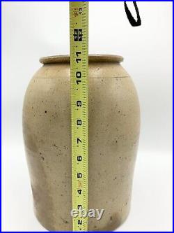 Antique Stoneware Primitive Salt Glaze Farmhouse Jug Crock Churn 11 tall