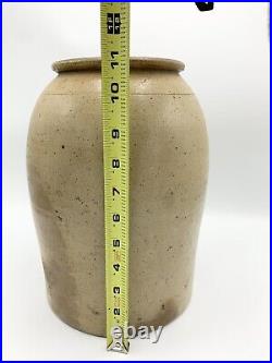 Antique Stoneware Primitive Salt Glaze Farmhouse Jug Crock Churn 11 tall