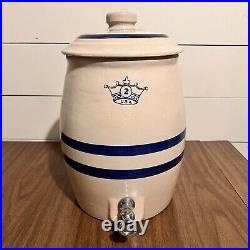 Antique Stoneware Robinson Ramsbottom Blue Crown 2 Gal Dispenser Crock with Lid