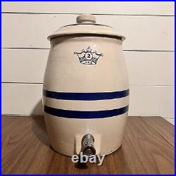 Antique Stoneware Robinson Ramsbottom Blue Crown 2 Gal Dispenser Crock with Lid