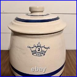 Antique Stoneware Robinson Ramsbottom Blue Crown 2 Gal Dispenser Crock with Lid