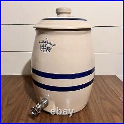 Antique Stoneware Robinson Ramsbottom Blue Crown 2 Gal Dispenser Crock with Lid