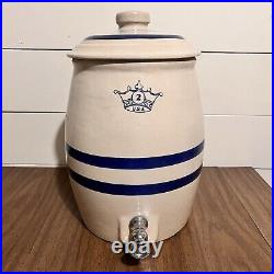 Antique Stoneware Robinson Ramsbottom Blue Crown 2 Gal Dispenser Crock with Lid