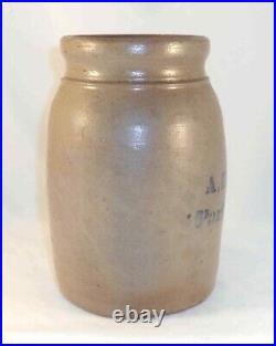 Antique Stoneware Tall Jar Salt Glazed Blue Letters A. P. Donaghho Parkersburg WV