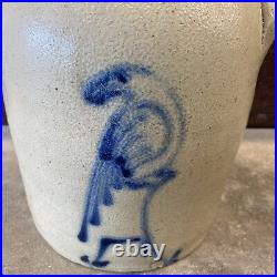 Antique Stoneware Whites Utica Ny Crock Cobalt Blue Bird Parrot