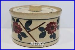 Antique Stoneware Yellowware Crock Canister Casserole withlid Floral spongeware