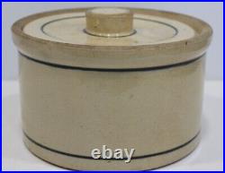 Antique Stoneware Yellowware Crock Canister Casserole withlid Floral spongeware