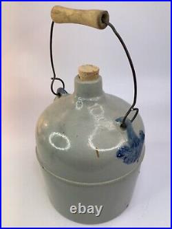 Antique Stoneware pottery blue jug