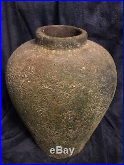 Antique Thai Pottery Earthenware Stoneware Jar Vessel Vase Urn 11 High 8.8 Lbs