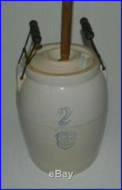 Antique Uhl Pottery Acorn Wares Stoneware 2 Gallon Butter Churn w Handles