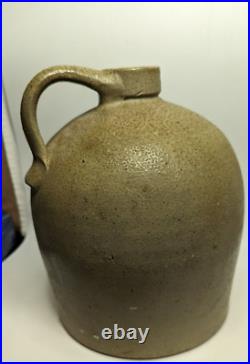 Antique Used Stoneware Pottery Handled Crock 10 Tall