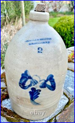 Antique Vermont 2 Gallon Nichols Boynton Salt Glaze Stoneware Crock Blue Flower