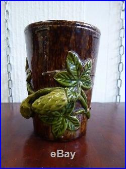 Antique Very Old Rye Treacle glaze pottery ceramic vessel cup Hops style