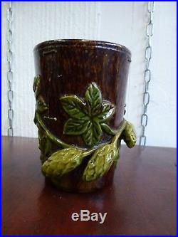 Antique Very Old Rye Treacle glaze pottery ceramic vessel cup Hops style