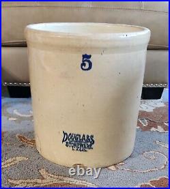 Antique Vintage 5 Gallon Douglass Stoneware Pottery CROCK Holds Water