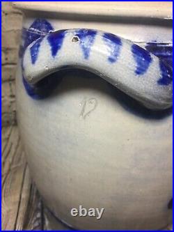 Antique Vintage Blue Cobalt Salt Glazed Stoneware Large Pot Vase Crock Rare