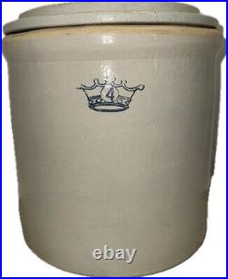 Antique Vintage Crown Ransbottom 4 Gallon Crock Stoneware Pottery With Lid