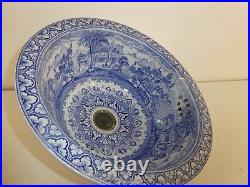 Antique Vintage Panorama Blue & White Transfer Wave Wash Basin Sink (A34)