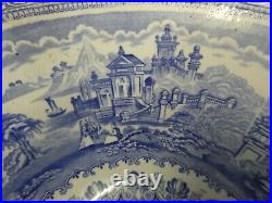 Antique Vintage Panorama Blue & White Transfer Wave Wash Basin Sink (A34)