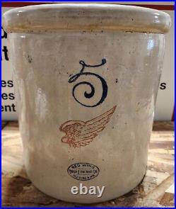 Antique Vintage Red Wing Five (5) Gallon Stoneware Crock 1909-1915 Production