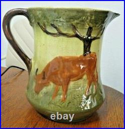 Antique Vintage Roseville Pottery 7 Stoneware Yellow Ware Pitcher Cows (W3)