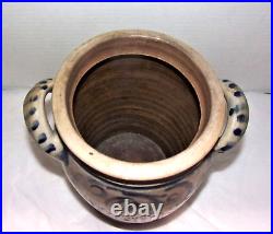 Antique Vintage Stoneware Salt Glaze Handle Crock with Cobalt Design