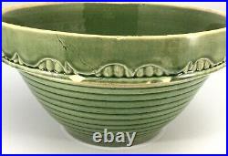 Antique Vtg McCoy Pottery 10 Kitchen Green Glaze Yellow Ware Ribbed Mixing Bowl