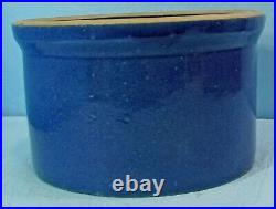 Antique Vtg Solid Blue 5 Quart Pottery-stoneware Low Jar Monmouth-macomb-ruckels