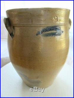 Antique WEBSTER HARTFORD CT 2 Gal Stoneware Salt Glaze Ovoid Crock BLUE 1830'S