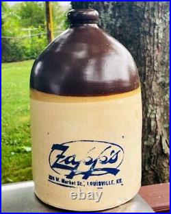Antique WHISKEY JUG Louisville Kentucky ZAPP'S Liquor KY Stoneware Pottery RARE