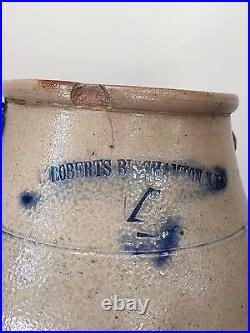 Antique W. Roberts Binghamton NY Stoneware 4 QT BATTER JUG 19th Century