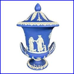 Antique Wedgwood Blue & White Vase Jasperware Pedestal Urn