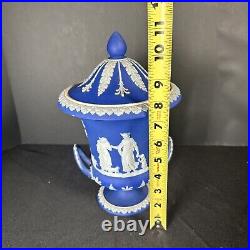 Antique Wedgwood Blue & White Vase Jasperware Pedestal Urn