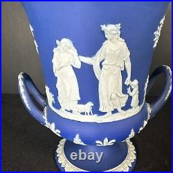 Antique Wedgwood Blue & White Vase Jasperware Pedestal Urn