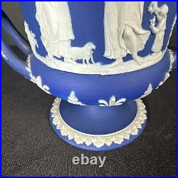 Antique Wedgwood Blue & White Vase Jasperware Pedestal Urn