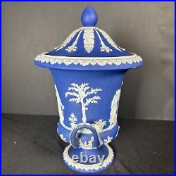 Antique Wedgwood Blue & White Vase Jasperware Pedestal Urn