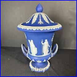 Antique Wedgwood Blue & White Vase Jasperware Pedestal Urn