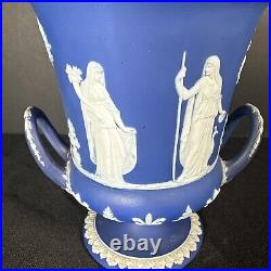 Antique Wedgwood Blue & White Vase Jasperware Pedestal Urn