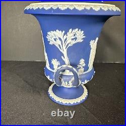 Antique Wedgwood Blue & White Vase Jasperware Pedestal Urn